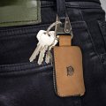 Rustic Leather Car Key Holder And Fob Cover Handmade Full Grain Keychain Case For Charging Cables Memory Cards Single Malt 