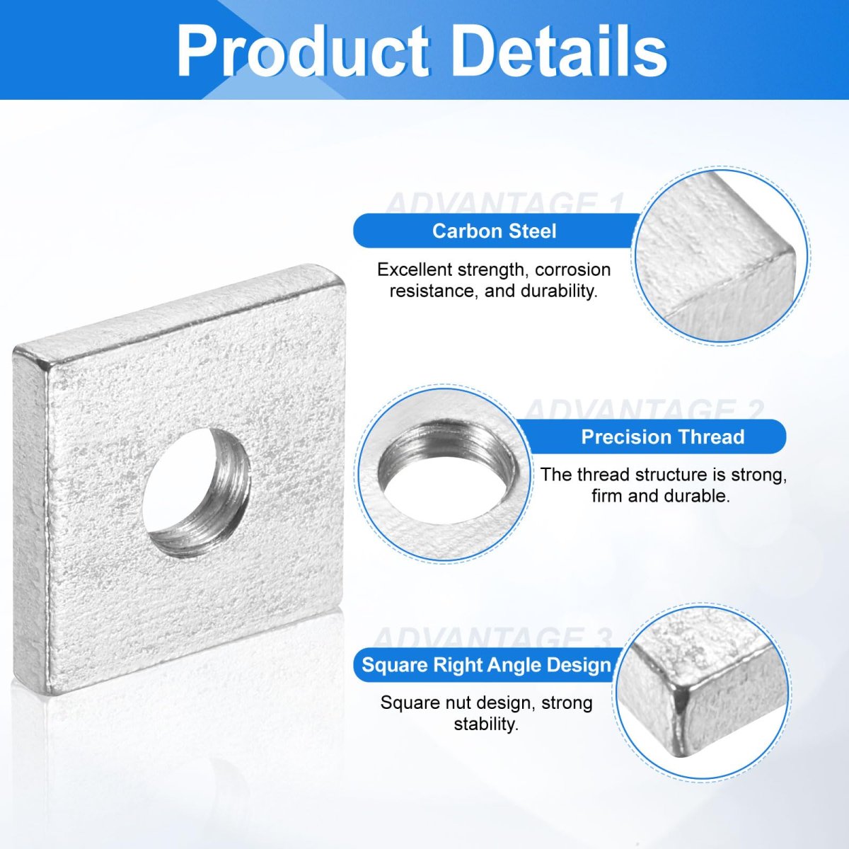 200pcs M6x16mmx3mm Square Nuts Carbon Steel Zinc Plated Coarse Thread Fasteners For Home Repairs And Professional Engineering