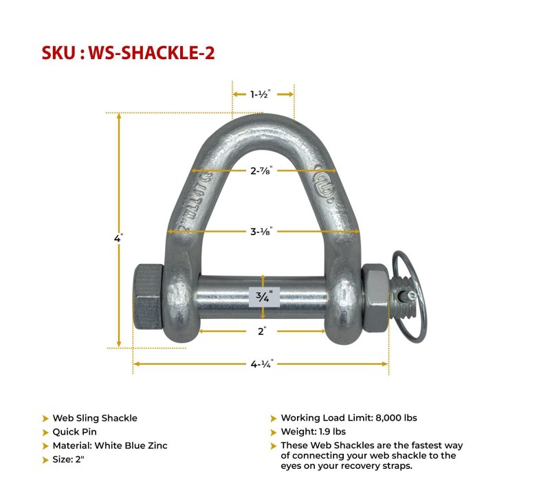 Web Sling Shackle 4 Pack With Quick Pin 2 In 8000 Lbs Wll White Blue Zinc For Recovery Straps Auto Hauling And Towing