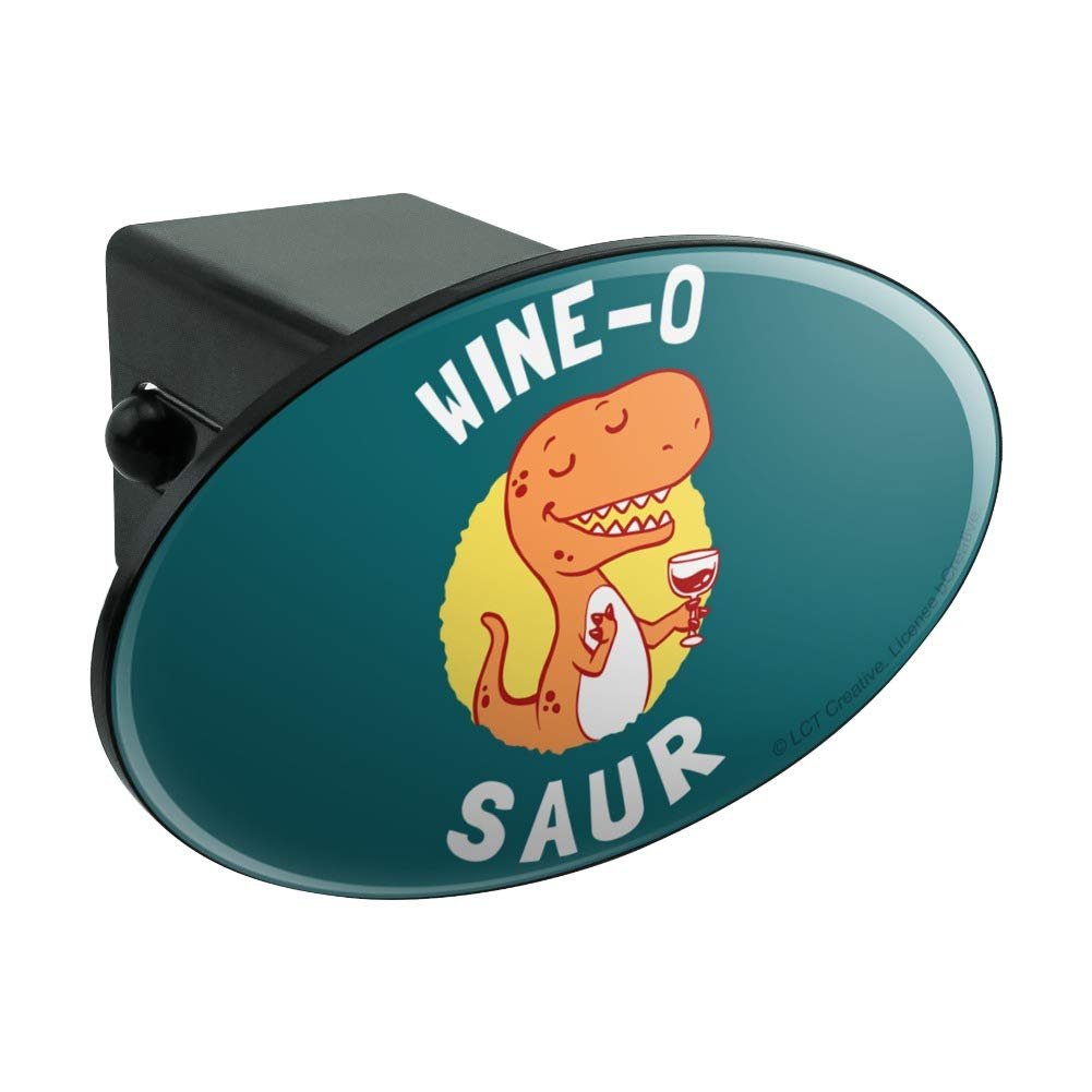 Wine-o Saur Dinosaur Wine Lover Funny Oval Tow Trailer Hitch Cover Plug For 2 In Receivers Black Abs Plastic With Uv Resistant