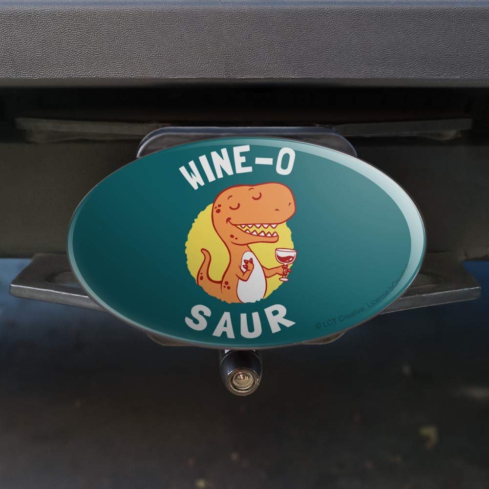Wine-o Saur Dinosaur Wine Lover Funny Oval Tow Trailer Hitch Cover Plug For 2 In Receivers Black Abs Plastic With Uv Resistant