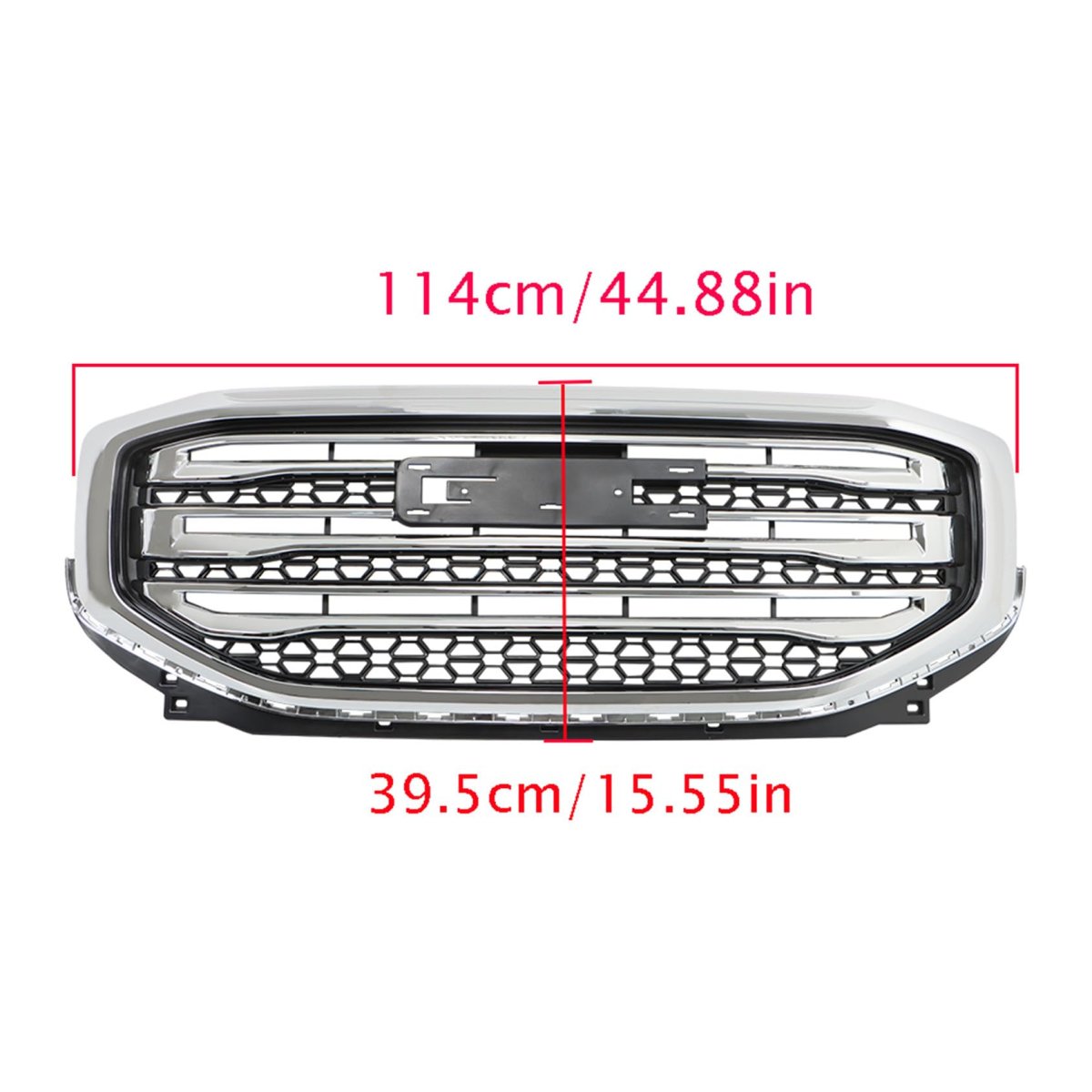 Front Upper Chrome Grille Assembly With Electroplated Strip For 2017 2018 2019 Acadia Sle Sl Sport Utility 4 Door Silver