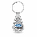 Ipick Image Made Clear Dome Real Silver Carbon Fiber Chrome Metal Teardrop Key Chain With Logo For Ford F-150