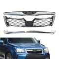 Chrome Front Bumper Grille Upper Honeycomb 3pcs Replacement For Forester 2014-2016 