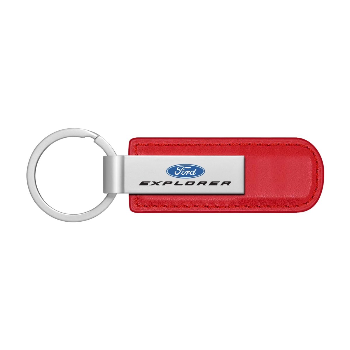 Ford Explorer Red Pu Leather Strap Silver Metal Bar Key Chain Official Licensed