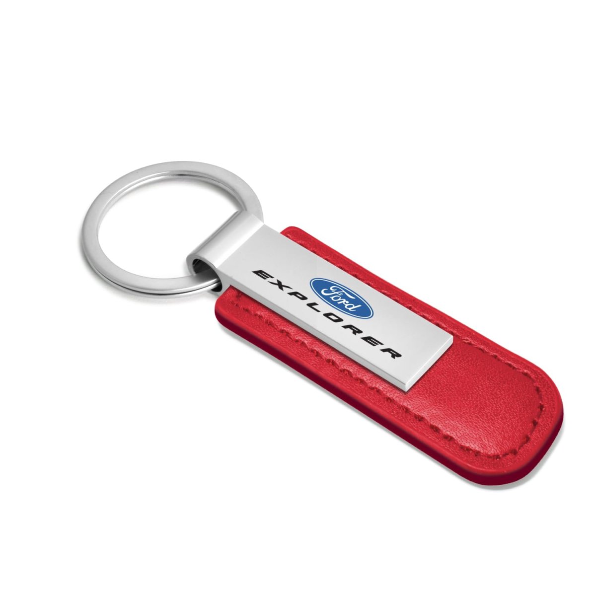 Ford Explorer Red Pu Leather Strap Silver Metal Bar Key Chain Official Licensed