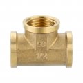 Uxcell Brass Tee Pipe Fitting 1 2 X Npt 3 Way T-connector For Gas Transport Connect Pipelines 1pcs