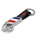 Ipick Image Ford Mustang In Red On Real Carbon Fiber Leather Key Chain With White Blue Stripe 