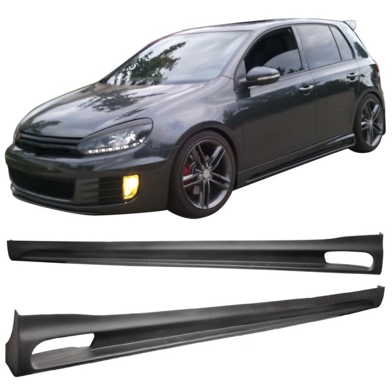 Ikon Motorsports Side Skirts For 2010-2014 Vw Golf Rg Style Unpainted Black Poly-urethane Rocker Panel Extension Bottom Line