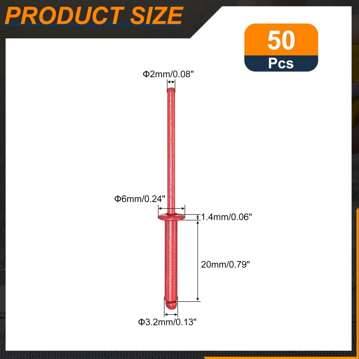 50 Pcs 1 8 In X 3 4 Round Head Blind Rivets Zinc Plated Carbon Steel Grip And Mandrel Cap Fasteners Red