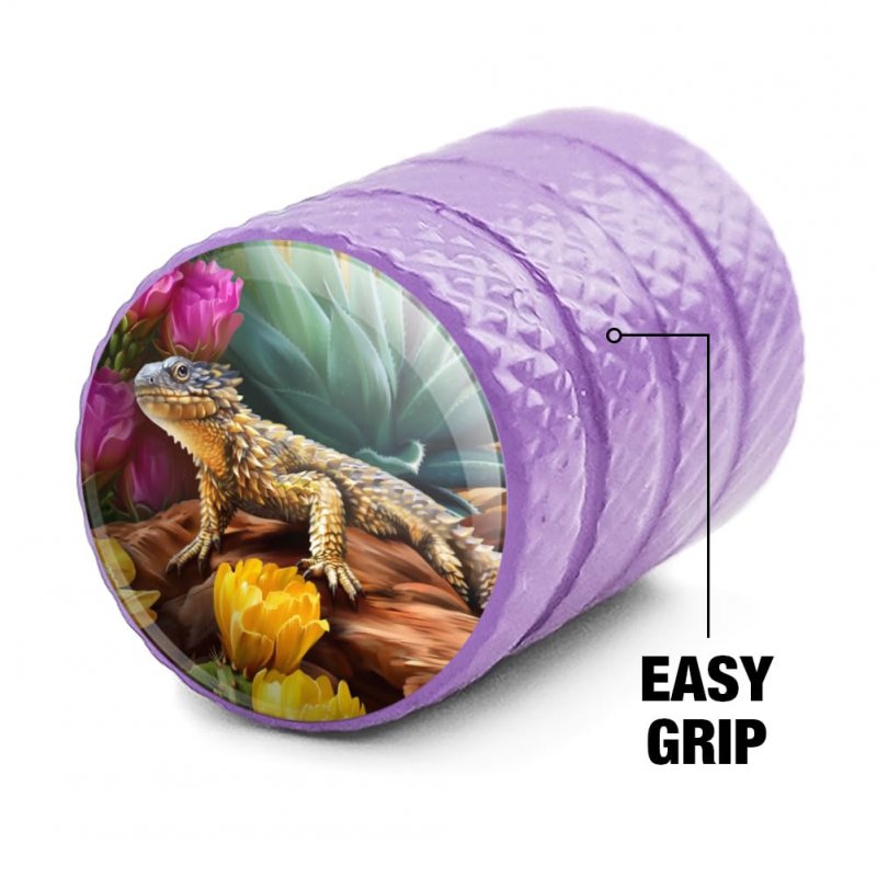Horned Lizard And Flowers Valve Stem Caps Purple Aluminum Tire Rim Wheel Covers For Schrader Valves 4 Piece Set