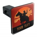 Personalized Custom 1 Line Cowboy On Horse With Sunset Tow Trailer Hitch Cover Plug Insert