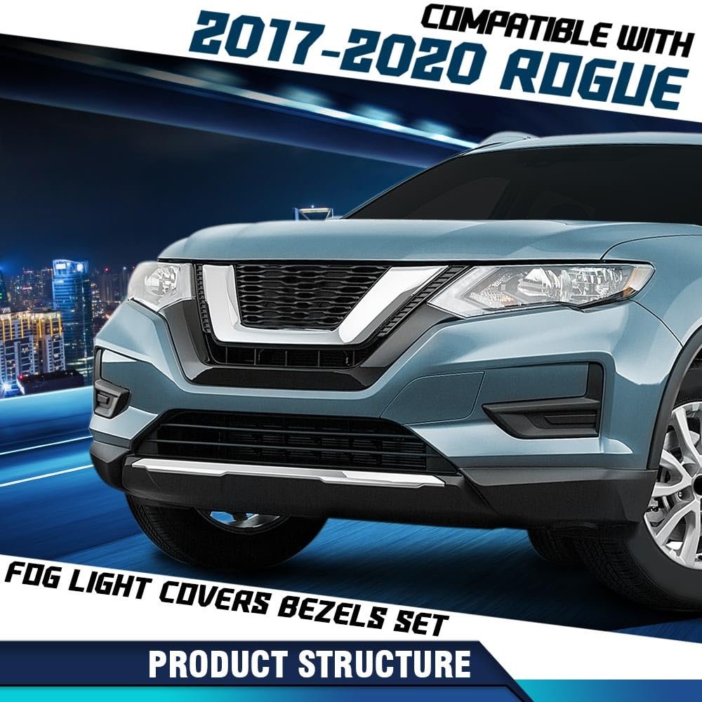 Fog Light Covers Pair For Nissan Rogue 2017 2018 2019 2020 Fits S Sl Sv And Special Edition Hybrid Submodels Black Abs Plastic