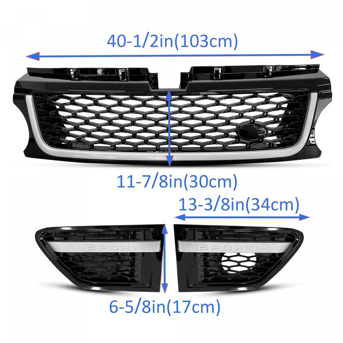 Hecasa Front Grille Air Side Vents For 2010-2013 Land Rover Range Sport L320 Black And Silver Grill Assembly Replacement