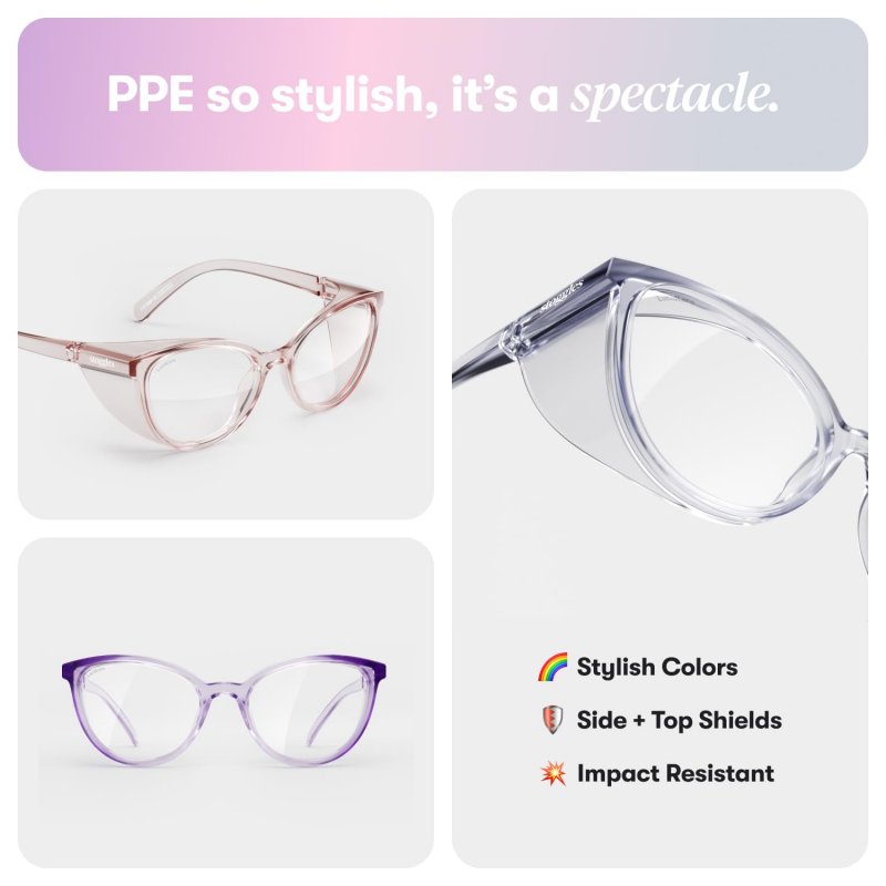 Stoggles Official Cat Eye- Z87 1 Certified Safety Glasses Anti-fog Blue Light Blocking Clear