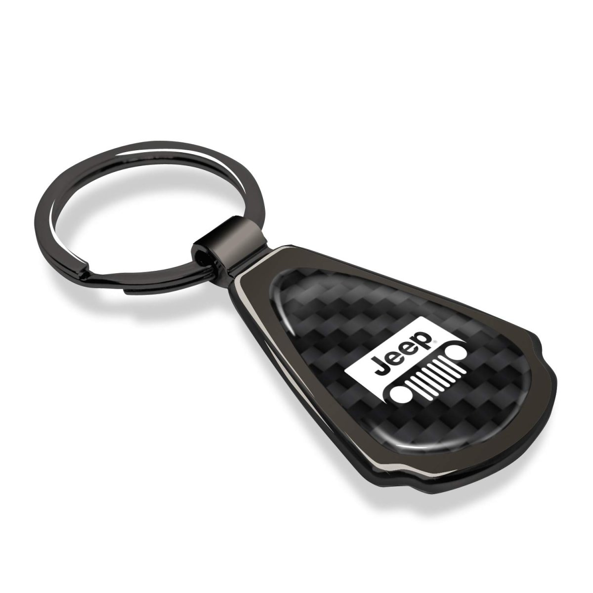 Jeep Grill Real Black Carbon Fiber Gunmetal Metal Teardrop Key Chain