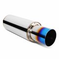 Exa-mf-002-t2 Universal Stainless Steel Straight Through Exhaust Muffler 4 In Od 3 Outlet 2 25 Inlet Blue Burnt Titanium Tip 