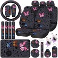 22 Pcs Butterfly Car Seat Covers For Women Accessories Steering Wheel Cover Cute Air Vent Clip Center Console Pad Cup Holder 