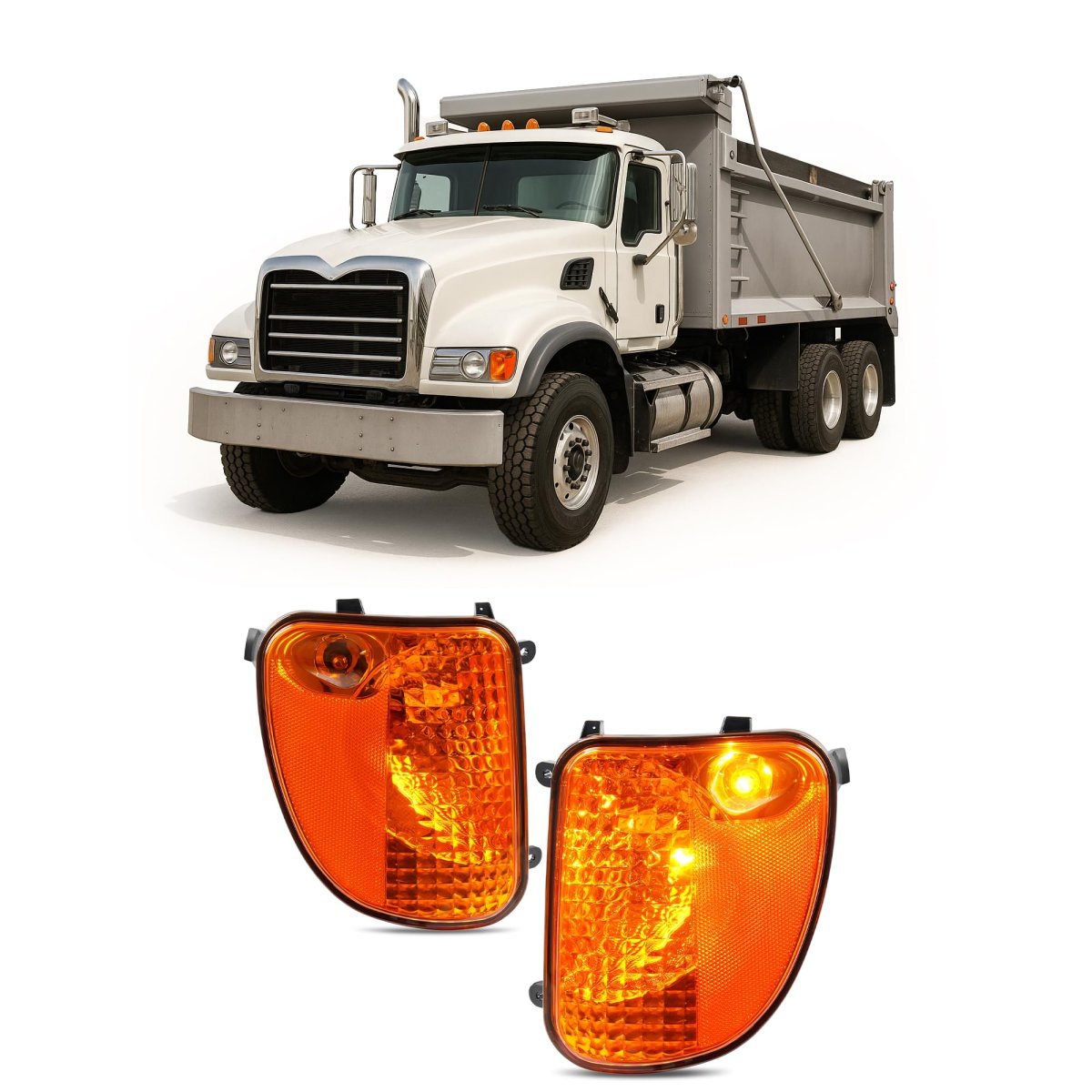 Hecasa Front Pair Corner Lights W Bulb For Mack Cv713 Truck Side Marker Turn Signal Lamp Halogen Amber Lens Driver Passenger