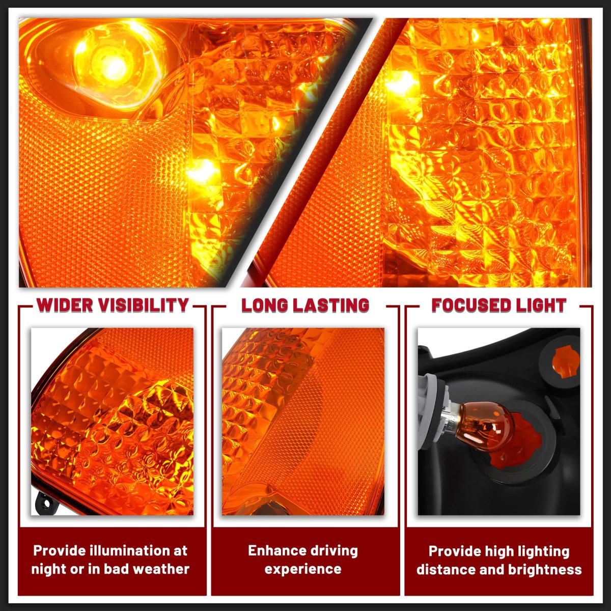 Hecasa Front Pair Corner Lights W Bulb For Mack Cv713 Truck Side Marker Turn Signal Lamp Halogen Amber Lens Driver Passenger