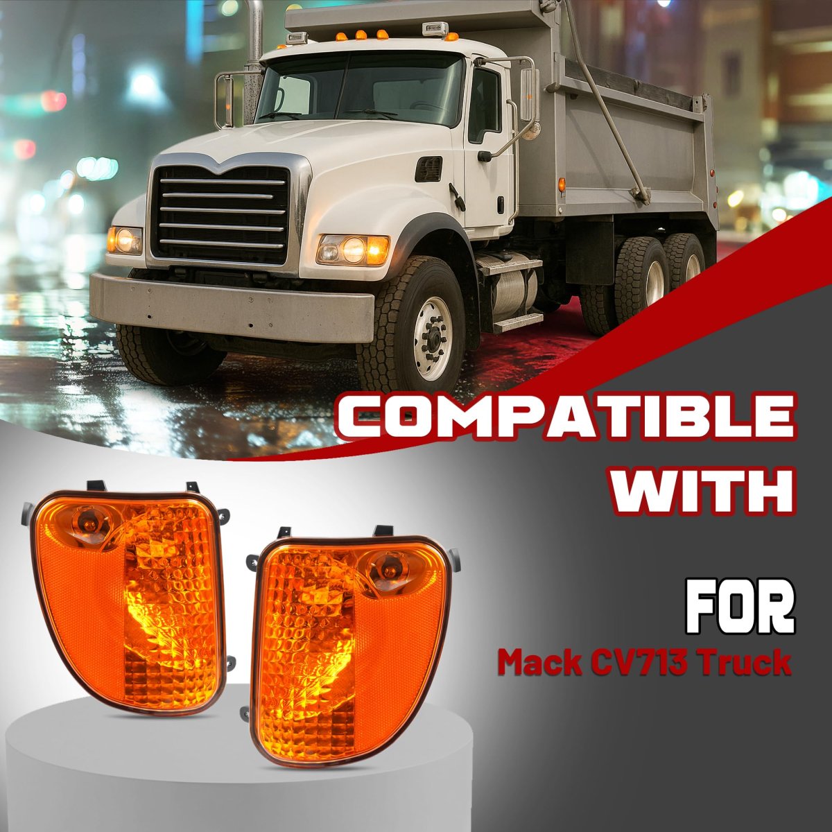 Hecasa Front Pair Corner Lights W Bulb For Mack Cv713 Truck Side Marker Turn Signal Lamp Halogen Amber Lens Driver Passenger