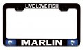 Live Love Fish Marlin Fishing Black Metal License Plate Frame Tag Holder T56 