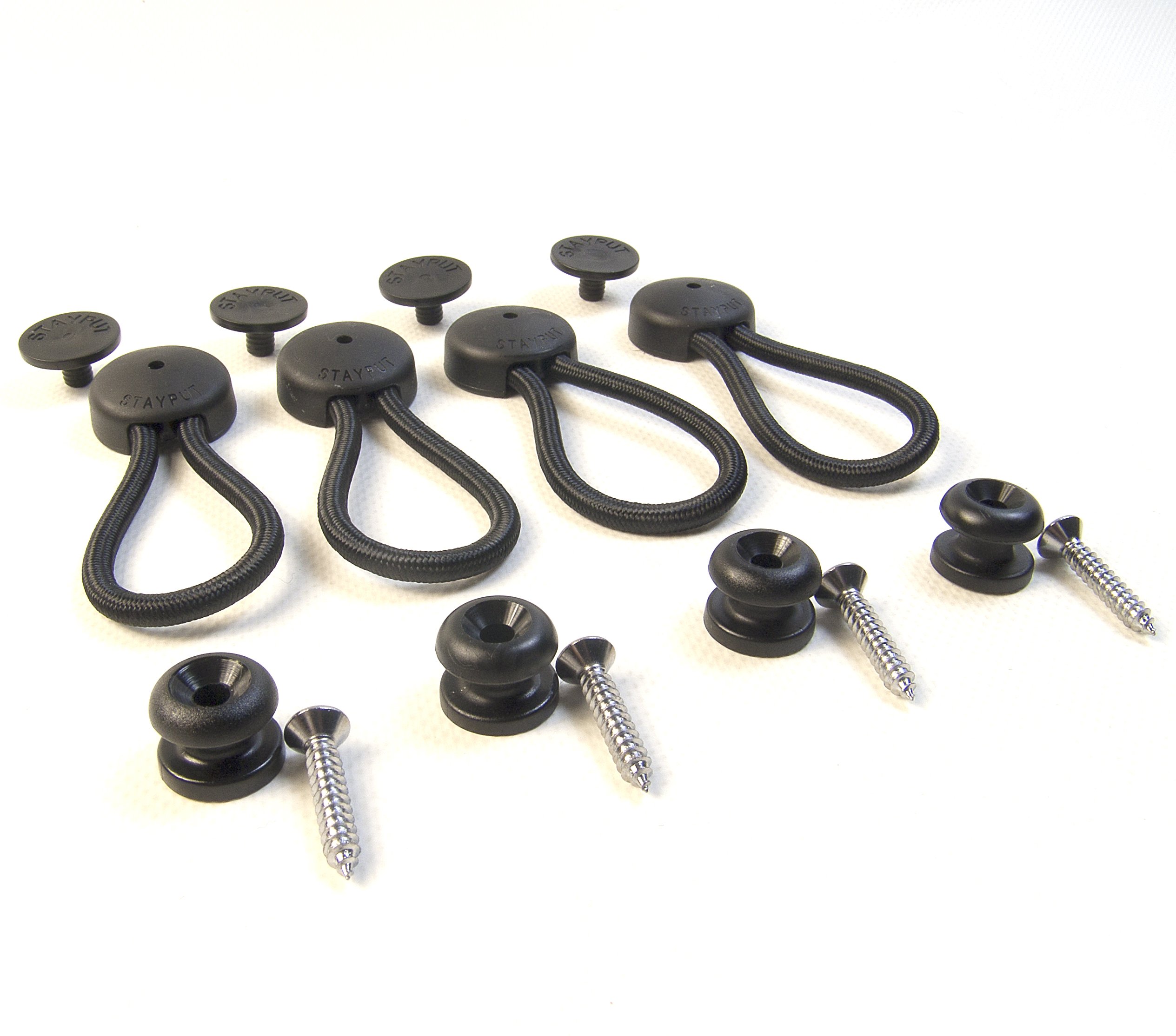 Stayput Bungee Shock Cord Fastener S Black with Surface Attachment 4 Pcs