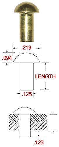 1 8 X 3 Solid Brass Round Head Rivet 225 Dia 094 Height Pack Of Lb Approximately 460 Pieces