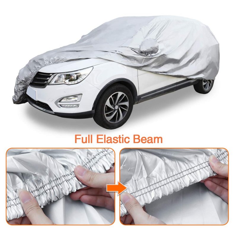 Silver Tone 170t Car Cover Outdoor Weather Protection Waterproof And Uv Resistant Full Exterior Vehicle With Mirror Pockets