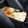 Tomeusey Center Console Pad For Car Breathable Durable Auto Armrest Seat Box Cover Protector Hummingbird Sunflowers Print