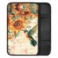 Tomeusey Center Console Pad For Car Breathable Durable Auto Armrest Seat Box Cover Protector Hummingbird Sunflowers Print