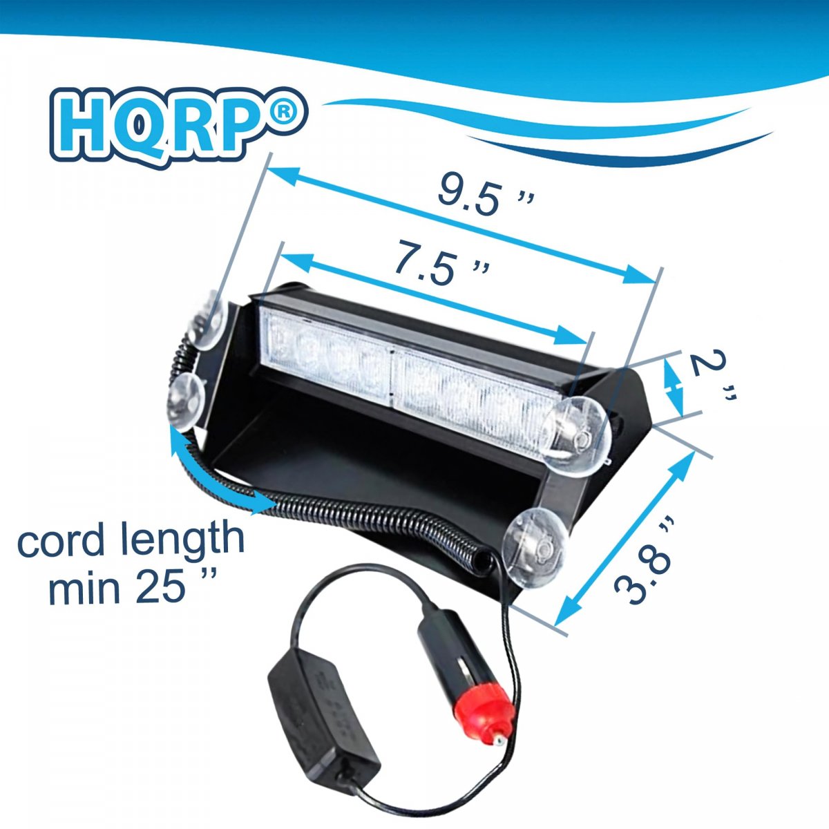 Hqrp 8 Led Car Emergency Vehicle Warning Strobe Flash Light 12v 4 Blue Plus Red Leds