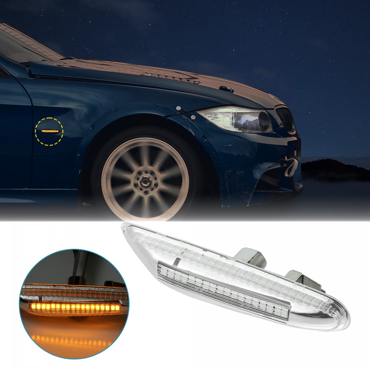 Pair Full Led Front Fender Side Marker Turn Signal Lights Assembly Yellow Light For Bmw E46 E60 E82 E83 E88 E90 E91 E92 E93 X1