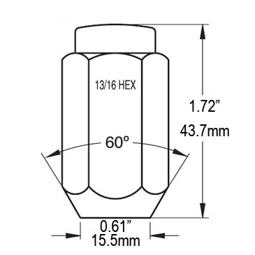 20 Lug Nuts Long Solid 1-piece Acorn 7 16 Thread Size 13