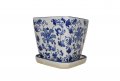 7 Tall Beautiful Oriental Lotus Flowers Vine Blue White Ceramic Planter Pot With Saucer Square Shape 