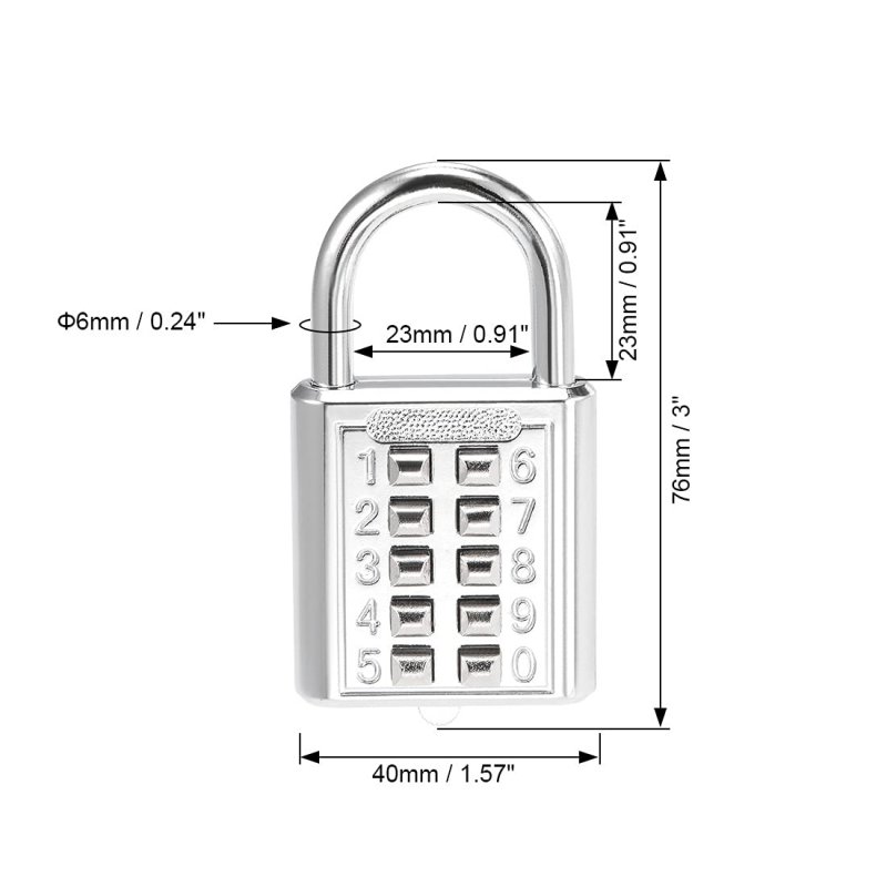 A 10-digit Combination Padlock Push Button Locker Cabinet Lock Silver Tone 2pcs