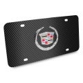 Cadillac 3d Logo On Black Carbon Fiber Pattern Stainless Steel License Plate Official Licensed