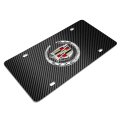 Cadillac 3d Logo On Black Carbon Fiber Pattern Stainless Steel License Plate Official Licensed