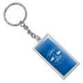 Happy Camper With Campfire Rectangle Keychain In Chrome Plated Metal