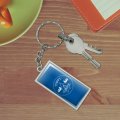 Happy Camper With Campfire Rectangle Keychain In Chrome Plated Metal
