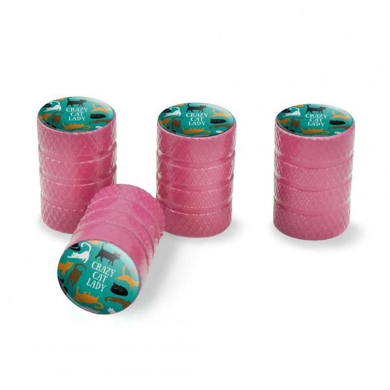 Crazy Cat Lady Aluminum Tire Valve Stem Caps Pink Resin Topped Wheel Rim Covers For Cars Trucks And Vans 4 Piece Set
