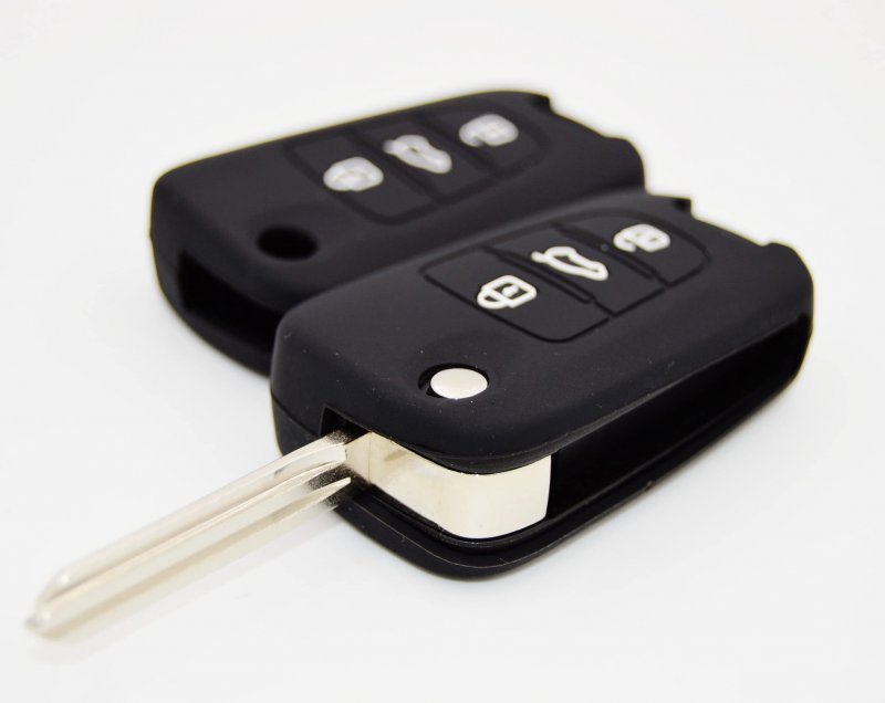 Silicone Rubber Key Fob Case Covers For Kia Soul 09-13 Sportage 10-13 Rondo 06-11 Rio 11-13 Flip 3 Buttons Black 2 Pack