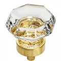 Cosmas 5 Pack 5268bb-c Brushed Brass Cabinet Hardware Knob With Clear Glass 1-5 16 Diameter 