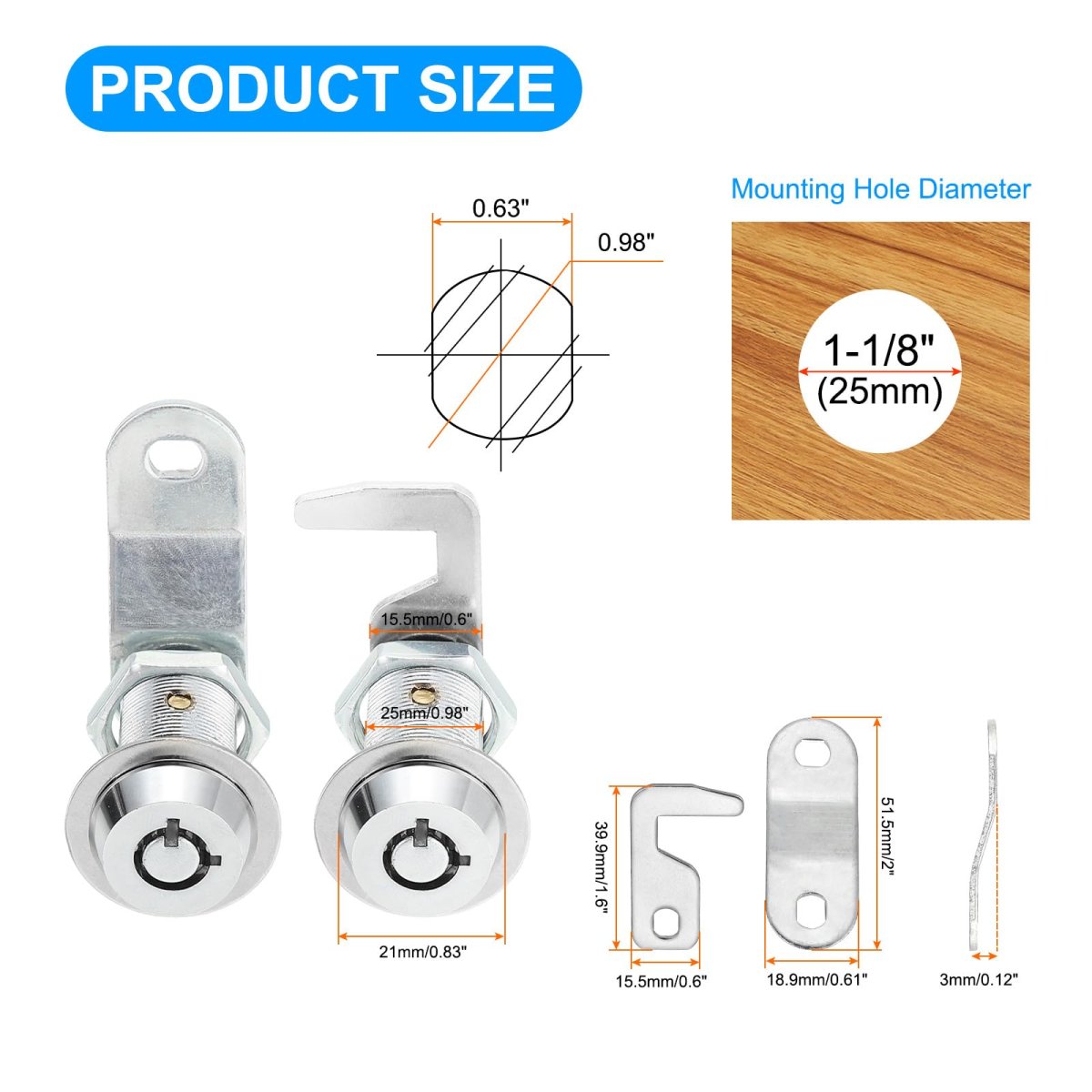 1 8 Inch Cabinet Locks With Iron Key 15 Pack Cam Replacement Cylinder Toolbox Keyed Alike For Rv Drawer Storage Cart Mailbox