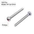 Uxcell M1 6x12mm Machine Screws Pan Phillips Cross Head Screw 304 Stainless Steel Fasteners Bolts 100pcs