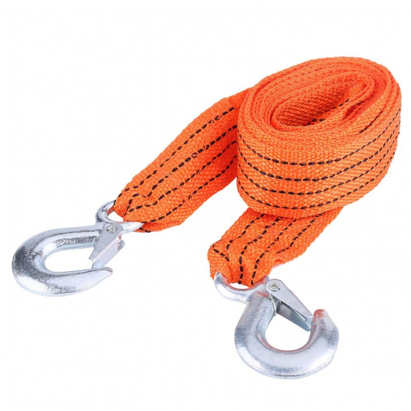 Car Trailer Towing Rope 4 Meter Load 3 Ton Strap Tow Cable With Hooks Emergency Vehicle Tool Orange