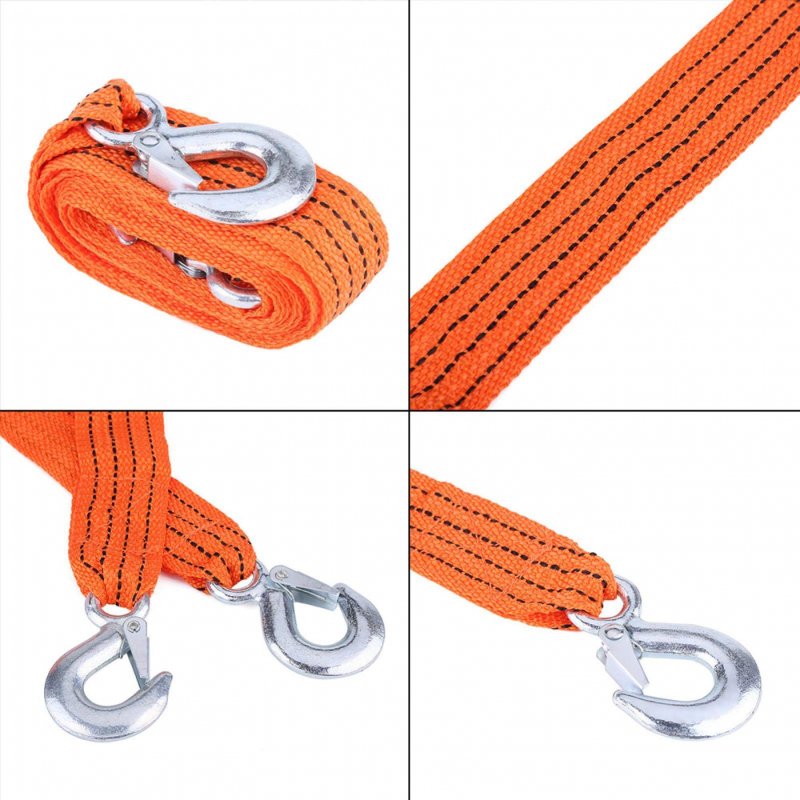 Car Trailer Towing Rope 4 Meter Load 3 Ton Strap Tow Cable With Hooks Emergency Vehicle Tool Orange