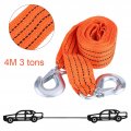 Car Trailer Towing Rope 4 Meter Load 3 Ton Strap Tow Cable With Hooks Emergency Vehicle Tool Orange