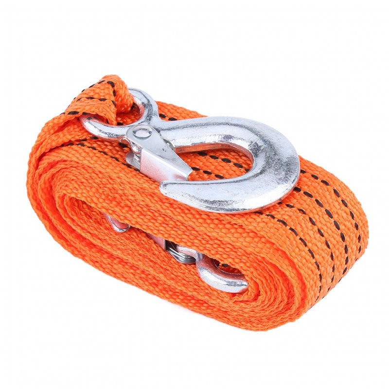 Car Trailer Towing Rope 4 Meter Load 3 Ton Strap Tow Cable With Hooks Emergency Vehicle Tool Orange