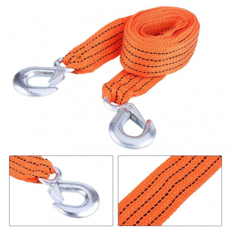 Car Trailer Towing Rope 4 Meter Load 3 Ton Strap Tow Cable With Hooks Emergency Vehicle Tool Orange